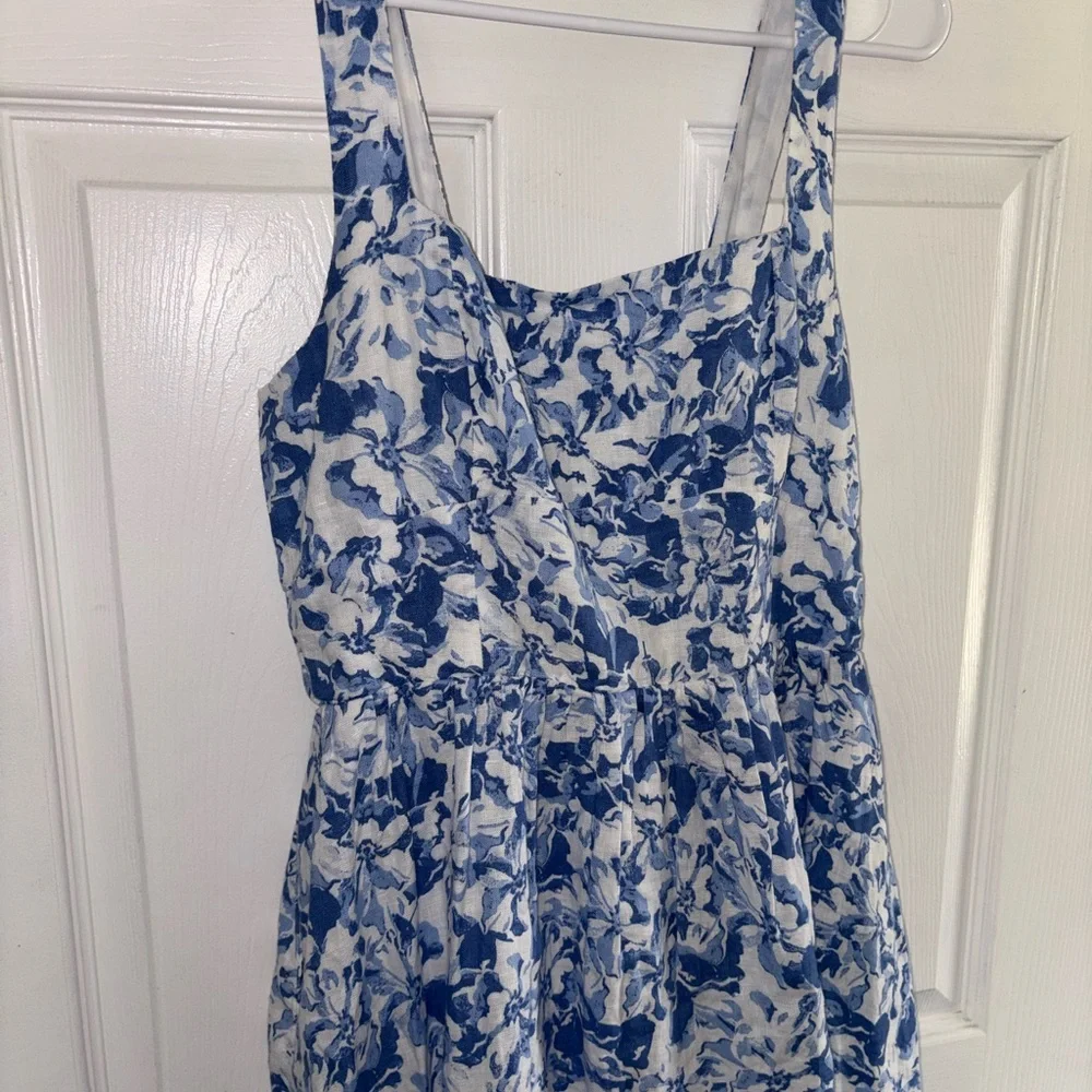 Quince 100% European Linen Fit & Flare Midi Dress Floral Waterfall Women’s L - Picture 3 of 7